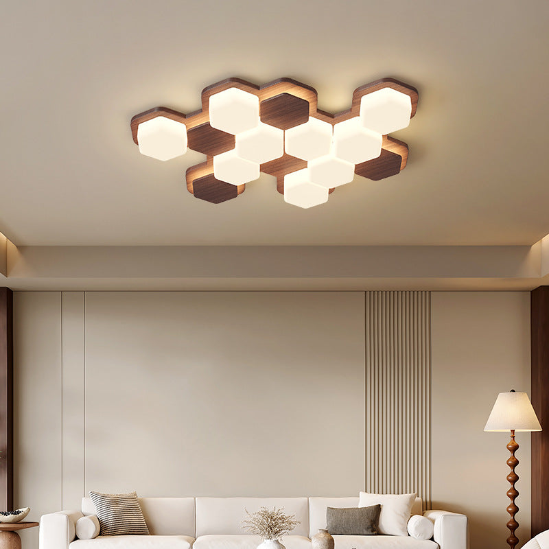 Contemporary Scandinavian Iron And Acrylic Hexagonal Block Geometric LED Flush Mount Ceiling Light For Living Room And Bedroom Lumendat
