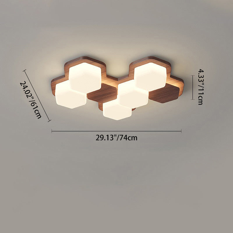 Contemporary Scandinavian Iron And Acrylic Hexagonal Block Geometric LED Flush Mount Ceiling Light For Living Room And Bedroom Lumendat
