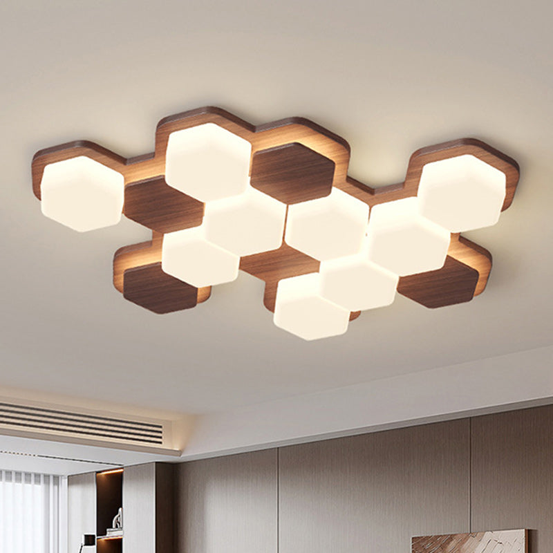 Contemporary Scandinavian Iron And Acrylic Hexagonal Block Geometric LED Flush Mount Ceiling Light For Living Room And Bedroom Lumendat