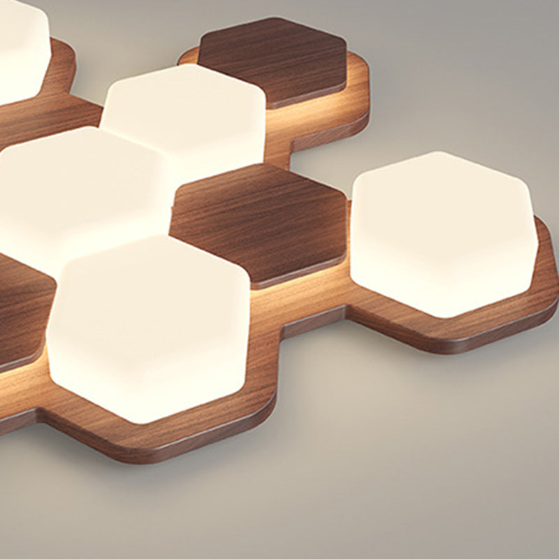 Contemporary Scandinavian Iron And Acrylic Hexagonal Block Geometric LED Flush Mount Ceiling Light For Living Room And Bedroom Lumendat