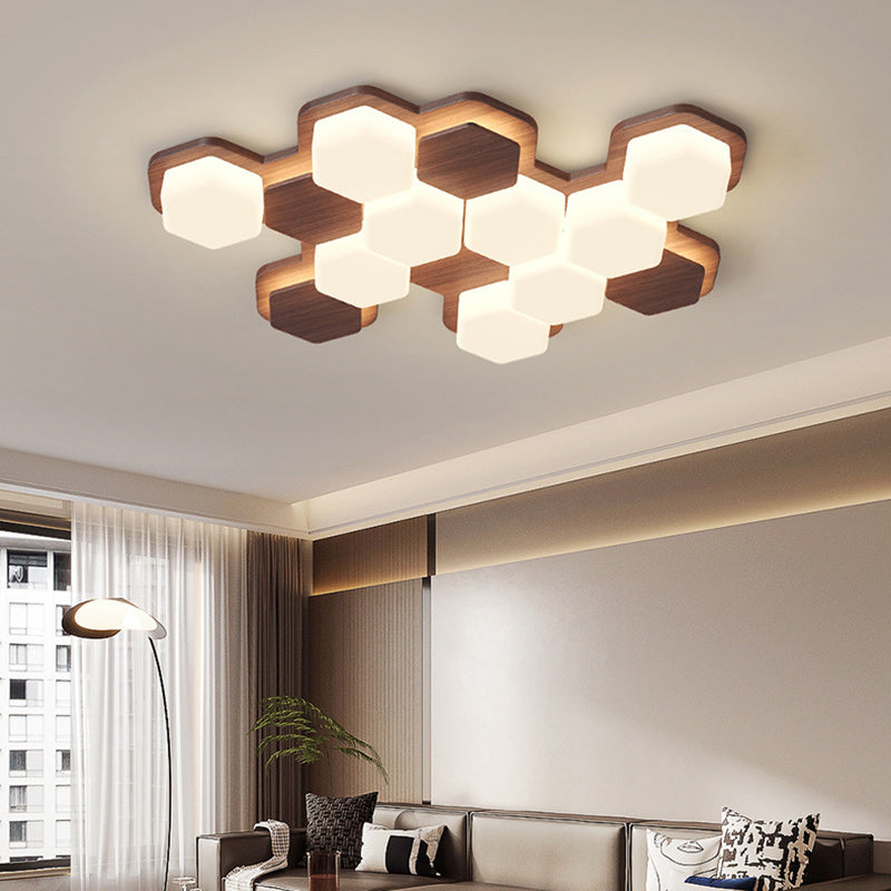Contemporary Scandinavian Iron And Acrylic Hexagonal Block Geometric LED Flush Mount Ceiling Light For Living Room And Bedroom Lumendat