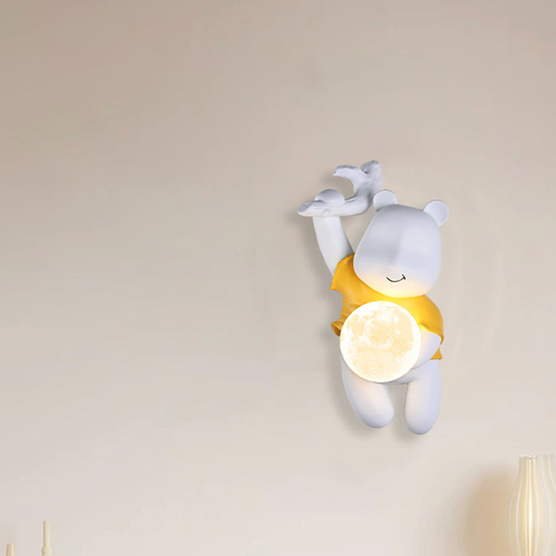 Lumendat Contemporary Creative Kids Resin & PLA Cartoon Bear With Moon 1-Light Wall Sconce Lamp For Bedroom & Living Room Lumendat