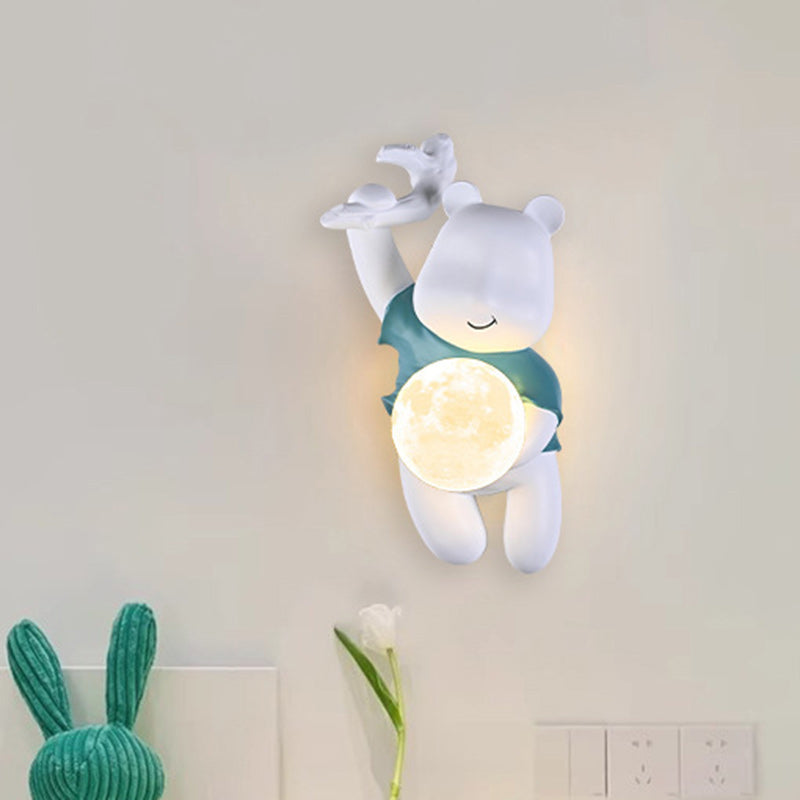 Lumendat Contemporary Creative Kids Resin & PLA Cartoon Bear With Moon 1-Light Wall Sconce Lamp For Bedroom & Living Room Lumendat