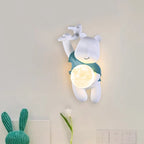 Lumendat Contemporary Creative Kids Resin & PLA Cartoon Bear With Moon 1-Light Wall Sconce Lamp For Bedroom & Living Room Lumendat