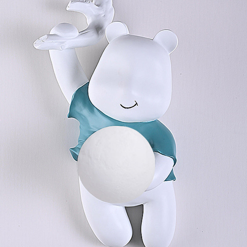 Lumendat Contemporary Creative Kids Resin & PLA Cartoon Bear With Moon 1-Light Wall Sconce Lamp For Bedroom & Living Room Lumendat