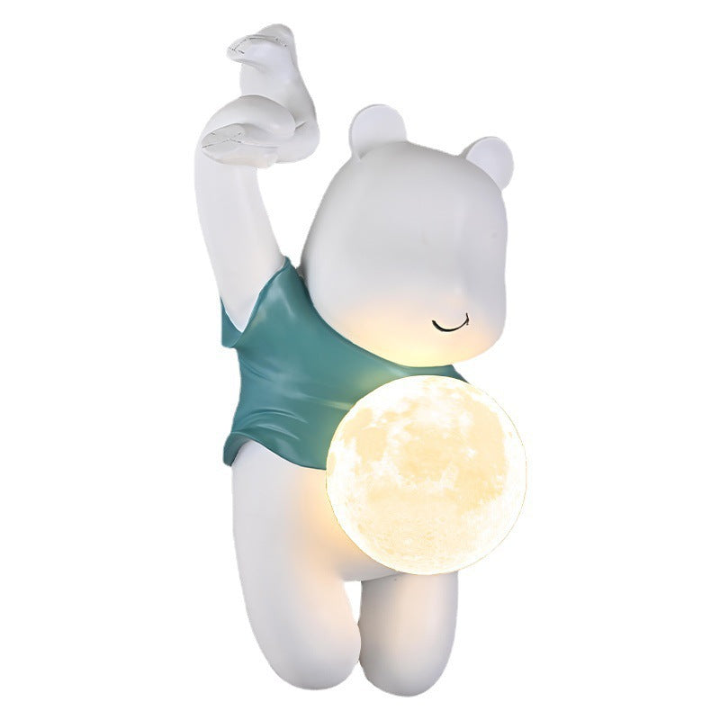 Lumendat Contemporary Creative Kids Resin & PLA Cartoon Bear With Moon 1-Light Wall Sconce Lamp For Bedroom & Living Room Lumendat