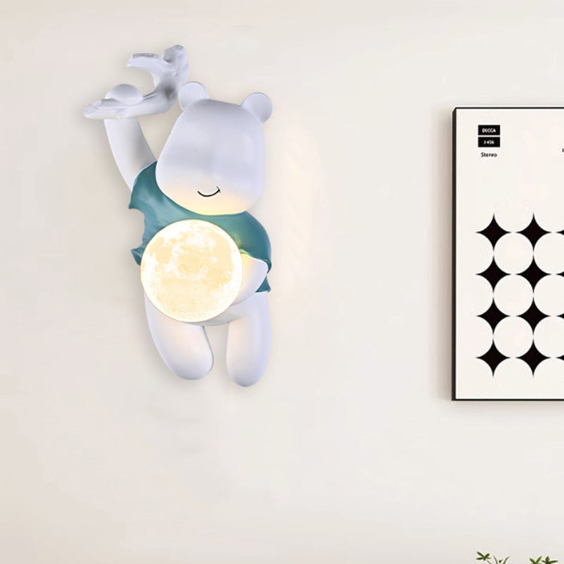 Lumendat Contemporary Creative Kids Resin & PLA Cartoon Bear With Moon 1-Light Wall Sconce Lamp For Bedroom & Living Room Lumendat