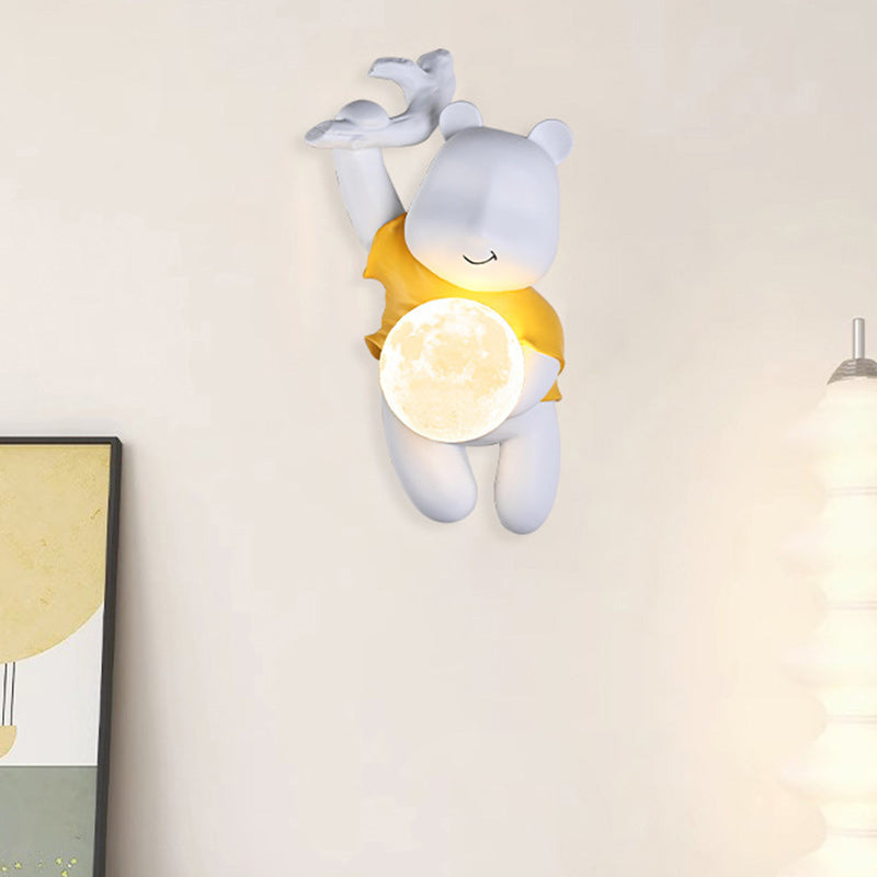 Lumendat Contemporary Creative Kids Resin & PLA Cartoon Bear With Moon 1-Light Wall Sconce Lamp For Bedroom & Living Room Lumendat