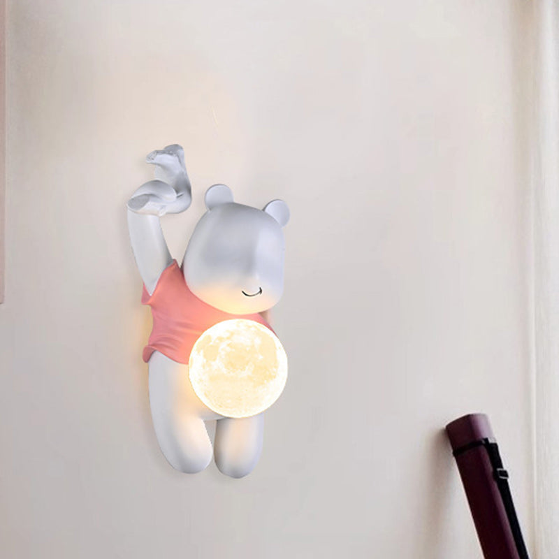 Lumendat Contemporary Creative Kids Resin & PLA Cartoon Bear With Moon 1-Light Wall Sconce Lamp For Bedroom & Living Room Lumendat