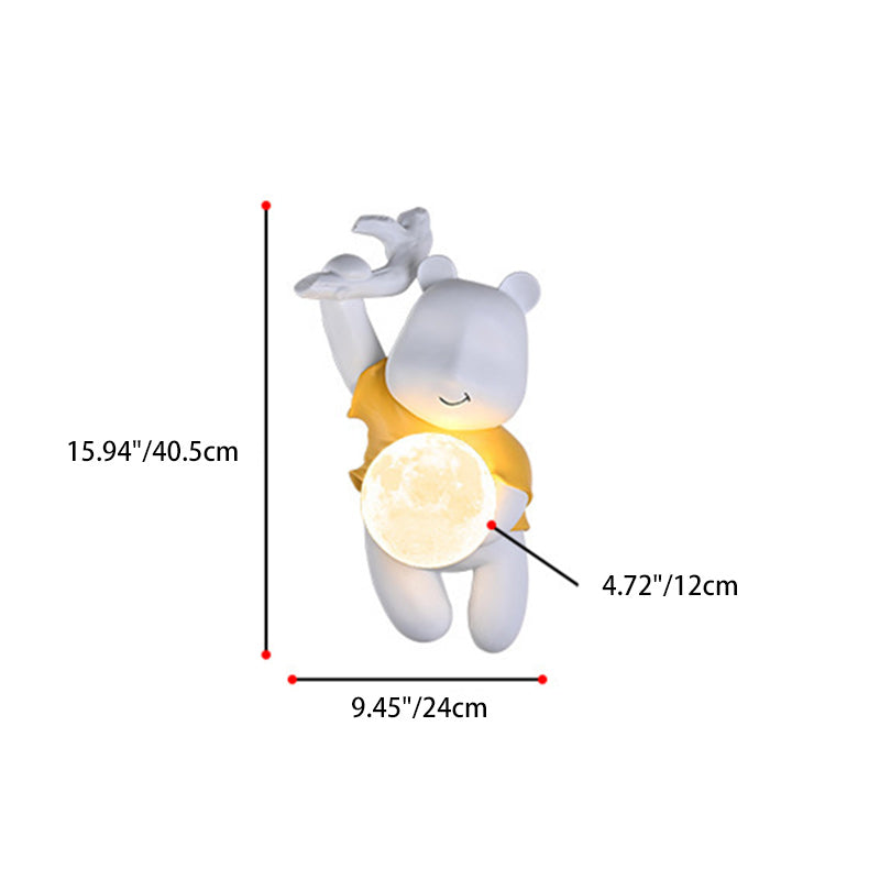 Lumendat Contemporary Creative Kids Resin & PLA Cartoon Bear With Moon 1-Light Wall Sconce Lamp For Bedroom & Living Room Lumendat