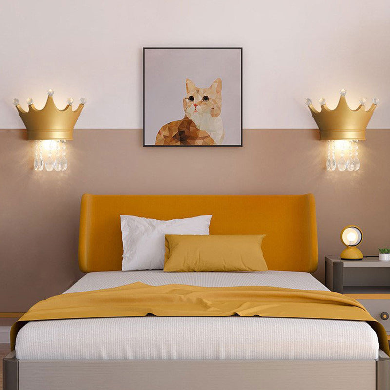 Lumendat Contemporary Creative Kids Resin Crystal Crown LED Wall Sconce Lamp For Bedside Lumendat
