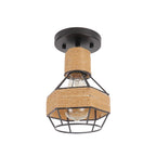 Contemporary Industrial Iron & Rope Cage Grenade 1-light Semi-flush Mount Ceiling Light for Hallway