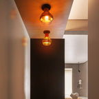 Contemporary Industrial Iron & Rope Cage Grenade 1-light Semi-flush Mount Ceiling Light for Hallway