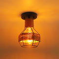 Contemporary Industrial Iron & Rope Cage Grenade 1-light Semi-flush Mount Ceiling Light for Hallway