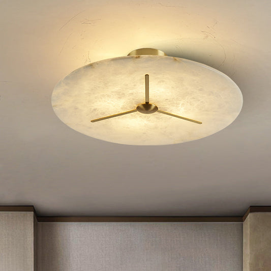 Modern Mid-century Copper & Alabaster Clock-inspired Round 3/4/5/6-light Semi-flush Mount Ceiling Light for Bedroom and Hallway