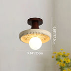 Traditional French Resin & Wood Bowl-shaped Round Carved 1-light Semi-flush Mount Ceiling Light for Hallway and Entryway