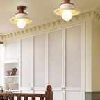 Traditional French Resin & Wood Bowl-shaped Round Carved 1-light Semi-flush Mount Ceiling Light for Hallway and Entryway