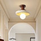 Traditional French Resin & Wood Bowl-shaped Round Carved 1-light Semi-flush Mount Ceiling Light for Hallway and Entryway