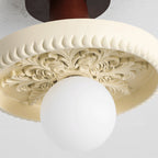 Traditional French Resin & Wood Bowl-shaped Round Carved 1-light Semi-flush Mount Ceiling Light for Hallway and Entryway