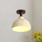 Traditional French Resin & Wood Bowl-shaped Round Carved 1-light Semi-flush Mount Ceiling Light for Hallway and Entryway