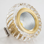 Modern Mid-century Brass & Crystal Glass Ribbed Round LED Flush Mount Ceiling Light Spotlight for Hallway and Entryway