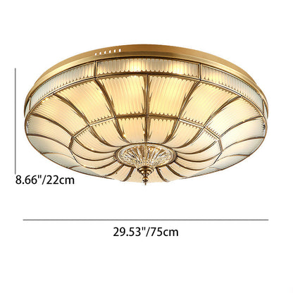 Traditional European Brass Glass Crystal Round LED Flush Mount Ceiling Light For Living Room And Bedroom
