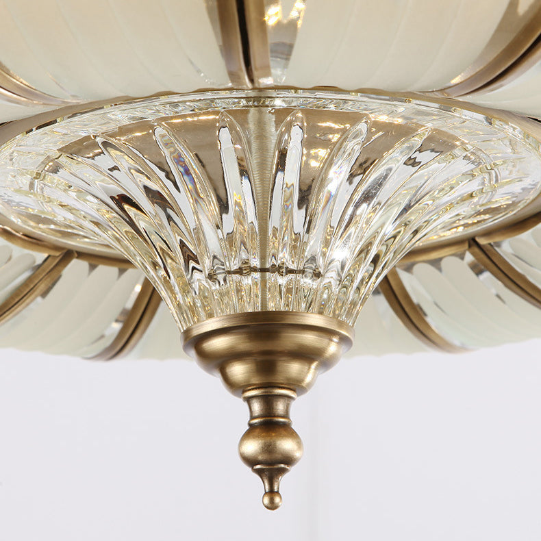 Traditional European Brass Glass Crystal Round LED Flush Mount Ceiling Light For Living Room And Bedroom