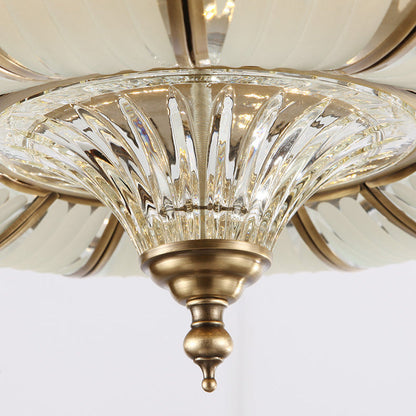 Traditional European Brass Glass Crystal Round LED Flush Mount Ceiling Light For Living Room And Bedroom
