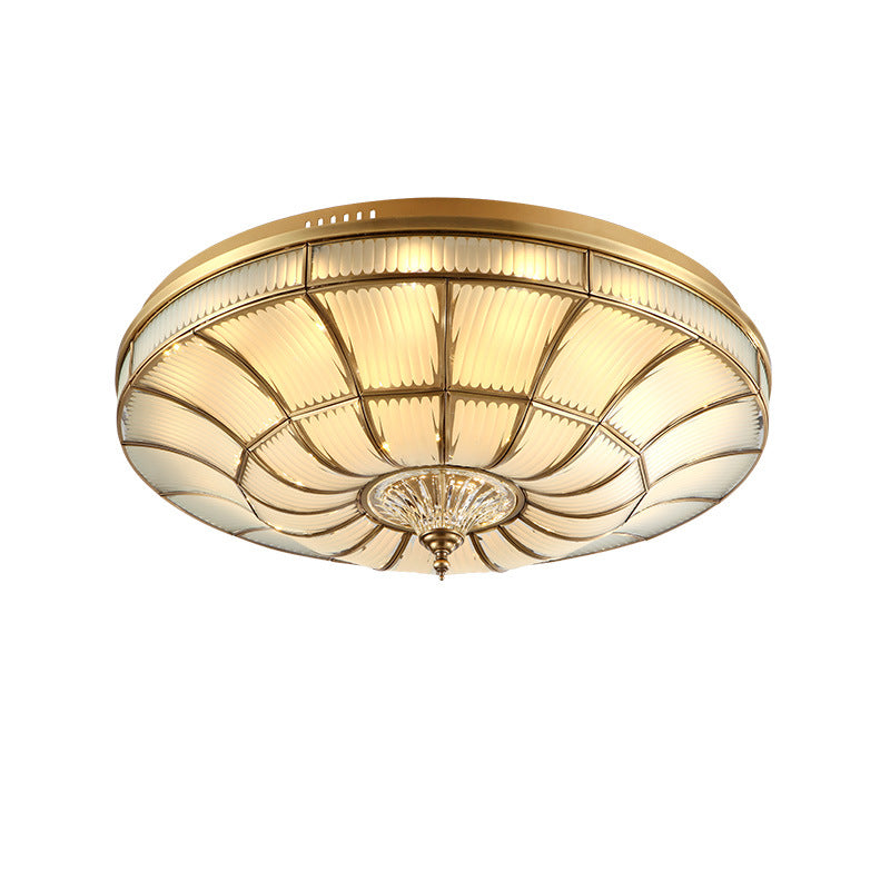 Traditional European Brass Glass Crystal Round LED Flush Mount Ceiling Light For Living Room And Bedroom