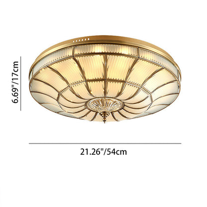 Traditional European Brass Glass Crystal Round LED Flush Mount Ceiling Light For Living Room And Bedroom