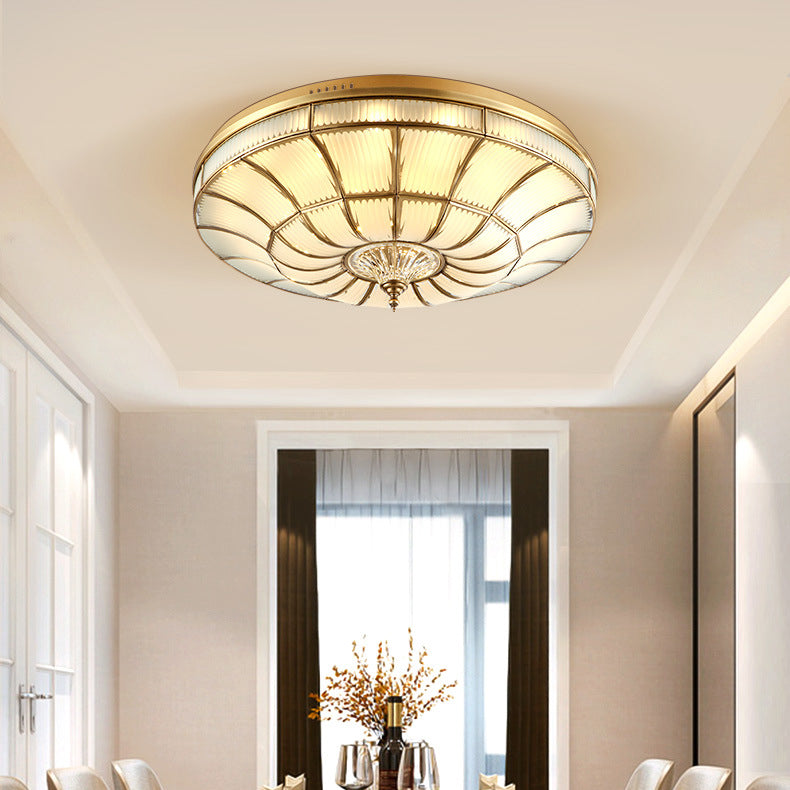 Traditional European Brass Glass Crystal Round LED Flush Mount Ceiling Light For Living Room And Bedroom
