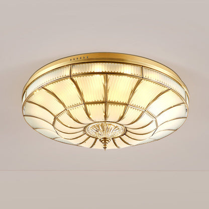 Traditional European Brass Glass Crystal Round LED Flush Mount Ceiling Light For Living Room And Bedroom