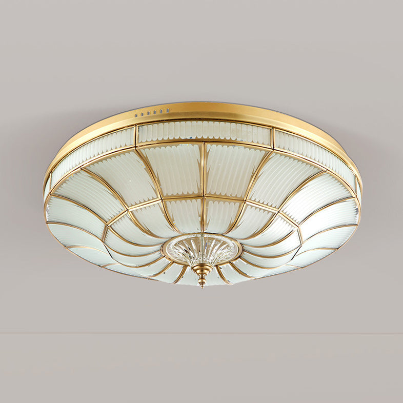 Traditional European Brass Glass Crystal Round LED Flush Mount Ceiling Light For Living Room And Bedroom