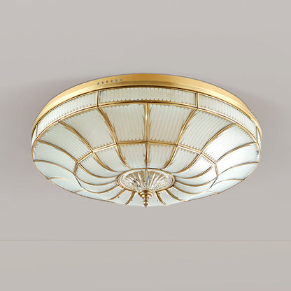 Traditional European Brass Glass Crystal Round LED Flush Mount Ceiling Light For Living Room And Bedroom