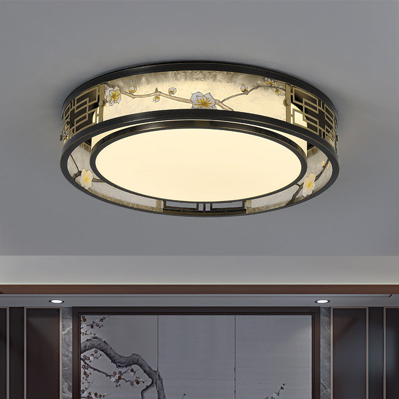 Traditional Chinese Brass And Glass Lotus Plum Blossom Round Square Rectangular LED Flush Mount Ceiling Light For Living Room And Bedroom Lumendat