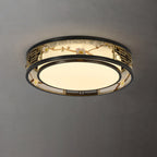 Traditional Chinese Brass And Glass Lotus Plum Blossom Round Square Rectangular LED Flush Mount Ceiling Light For Living Room And Bedroom Lumendat