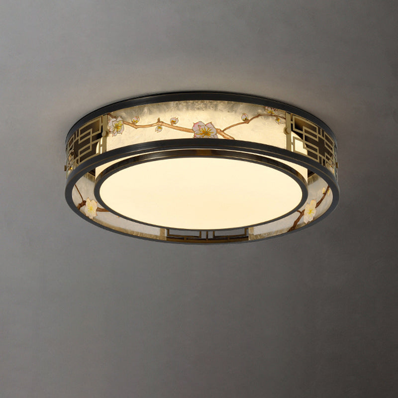 Traditional Chinese Brass And Glass Lotus Plum Blossom Round Square Rectangular LED Flush Mount Ceiling Light For Living Room And Bedroom Lumendat