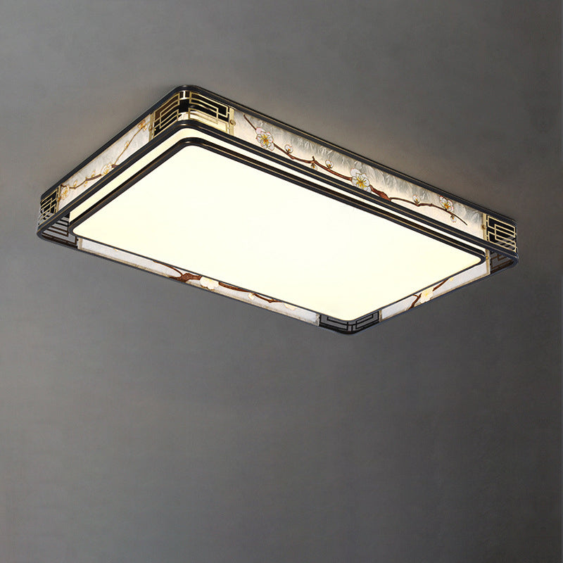 Traditional Chinese Brass And Glass Lotus Plum Blossom Round Square Rectangular LED Flush Mount Ceiling Light For Living Room And Bedroom Lumendat