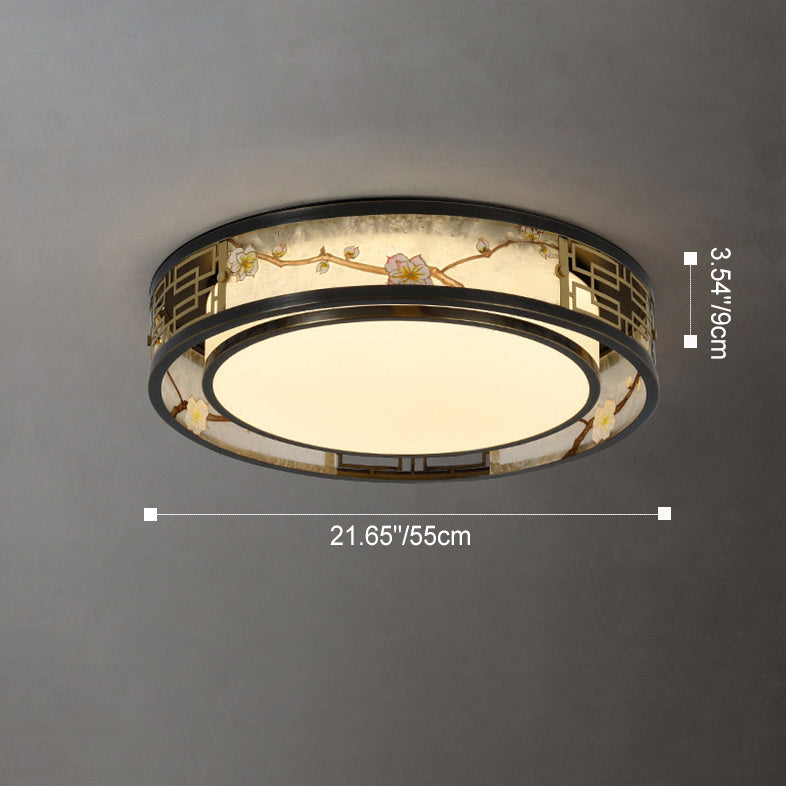 Traditional Chinese Brass And Glass Lotus Plum Blossom Round Square Rectangular LED Flush Mount Ceiling Light For Living Room And Bedroom Lumendat
