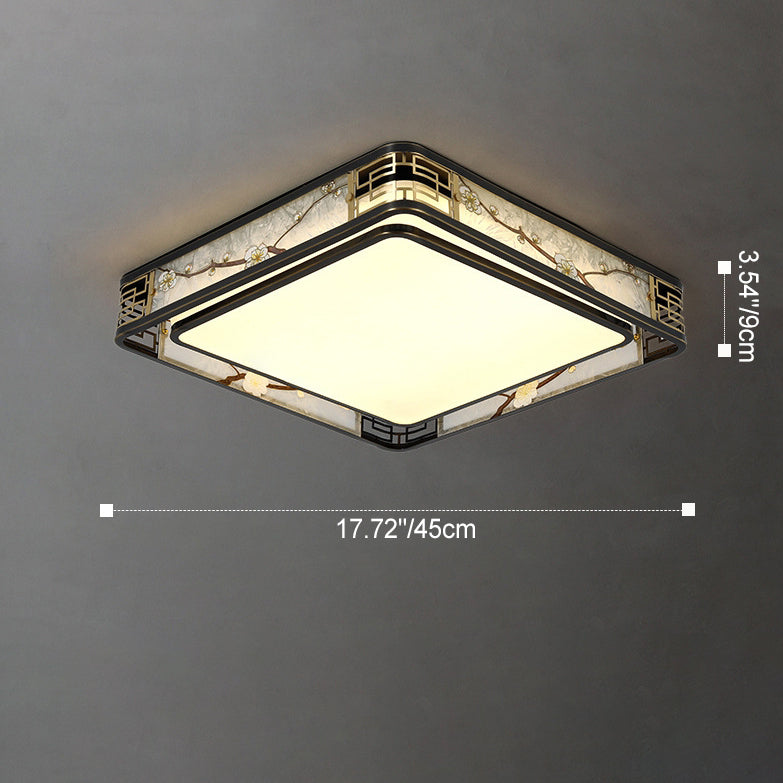 Traditional Chinese Brass And Glass Lotus Plum Blossom Round Square Rectangular LED Flush Mount Ceiling Light For Living Room And Bedroom Lumendat