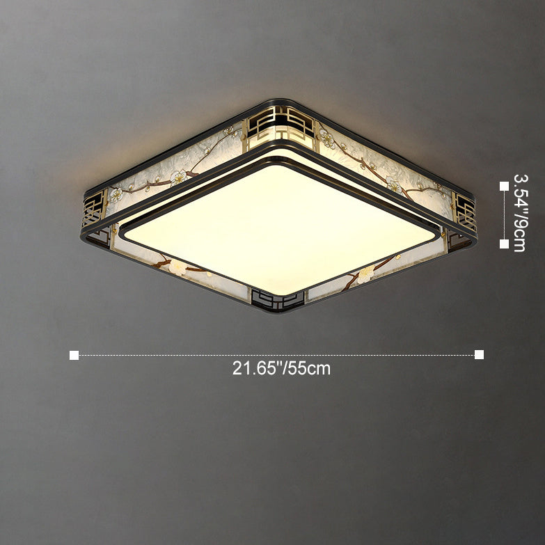 Traditional Chinese Brass And Glass Lotus Plum Blossom Round Square Rectangular LED Flush Mount Ceiling Light For Living Room And Bedroom Lumendat