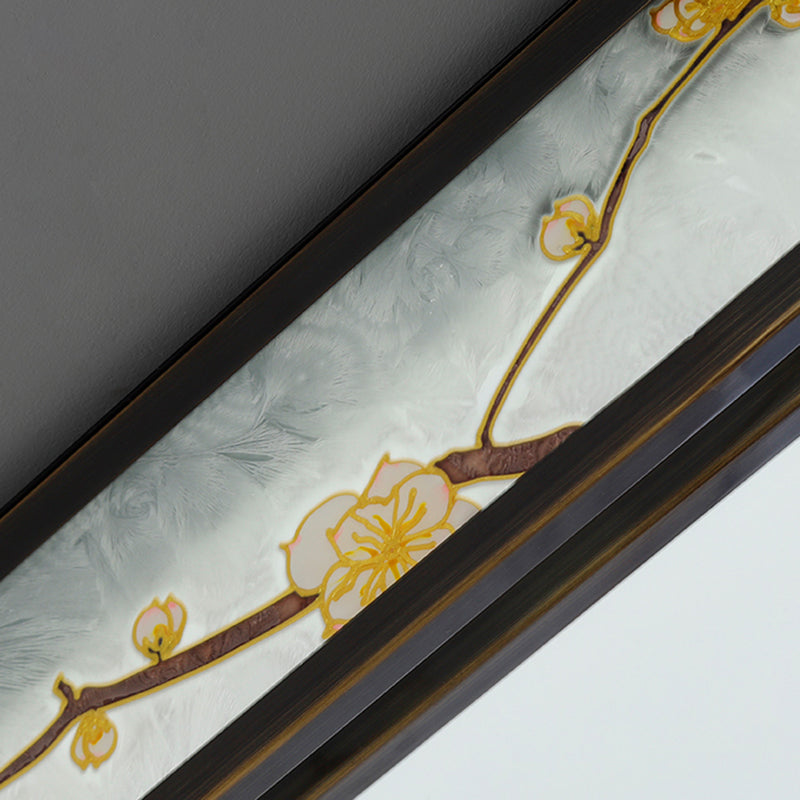 Traditional Chinese Brass And Glass Lotus Plum Blossom Round Square Rectangular LED Flush Mount Ceiling Light For Living Room And Bedroom Lumendat