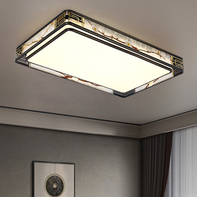 Traditional Chinese Brass And Glass Lotus Plum Blossom Round Square Rectangular LED Flush Mount Ceiling Light For Living Room And Bedroom Lumendat
