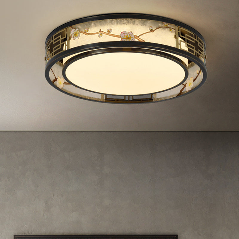 Traditional Chinese Brass And Glass Lotus Plum Blossom Round Square Rectangular LED Flush Mount Ceiling Light For Living Room And Bedroom Lumendat