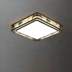 Traditional Chinese Brass And Glass Lotus Plum Blossom Round Square Rectangular LED Flush Mount Ceiling Light For Living Room And Bedroom Lumendat