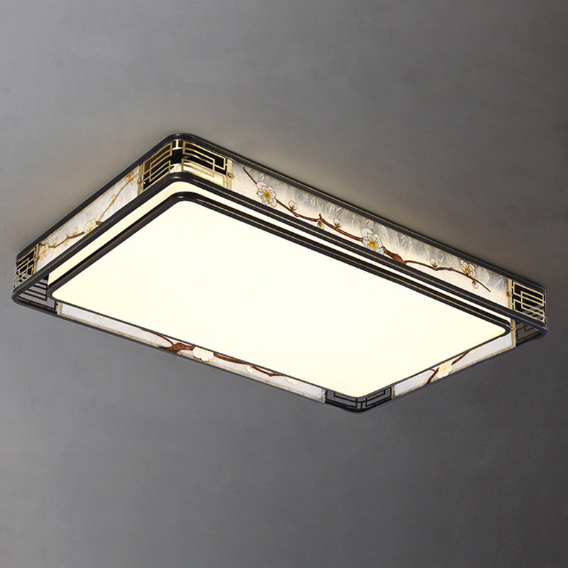 Traditional Chinese Brass And Glass Lotus Plum Blossom Round Square Rectangular LED Flush Mount Ceiling Light For Living Room And Bedroom Lumendat