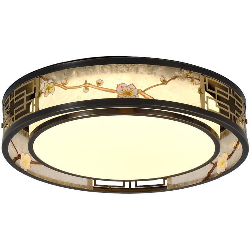 Traditional Chinese Brass And Glass Lotus Plum Blossom Round Square Rectangular LED Flush Mount Ceiling Light For Living Room And Bedroom Lumendat