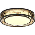 Traditional Chinese Brass And Glass Lotus Plum Blossom Round Square Rectangular LED Flush Mount Ceiling Light For Living Room And Bedroom Lumendat