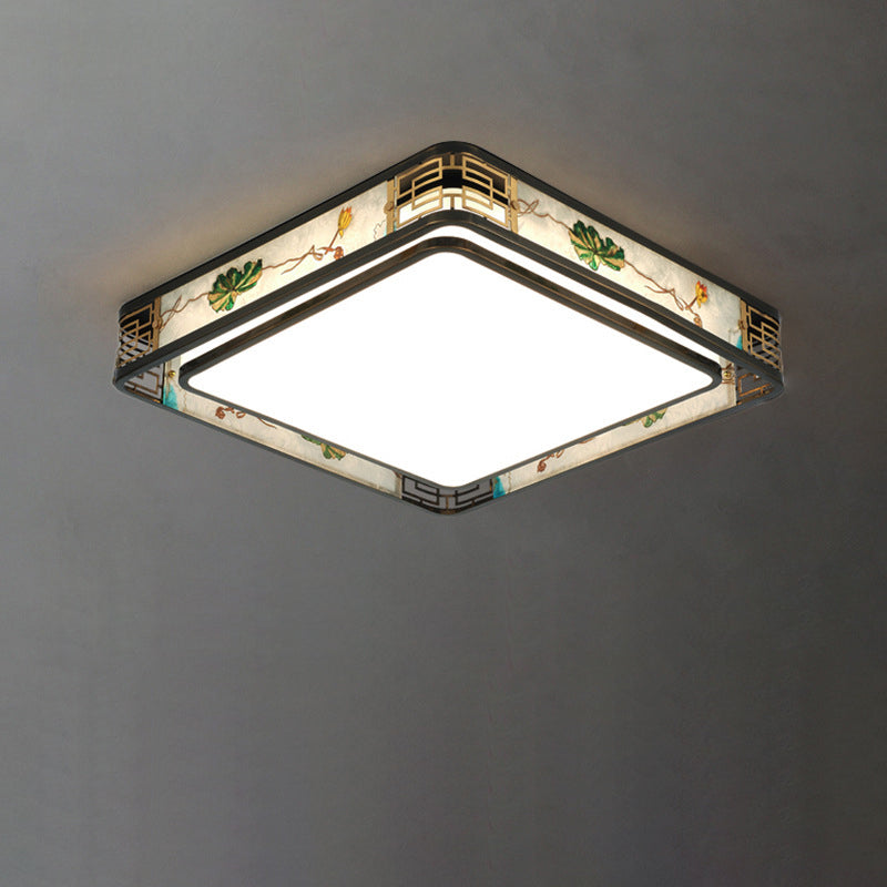 Traditional Chinese Brass And Glass Lotus Plum Blossom Round Square Rectangular LED Flush Mount Ceiling Light For Living Room And Bedroom Lumendat