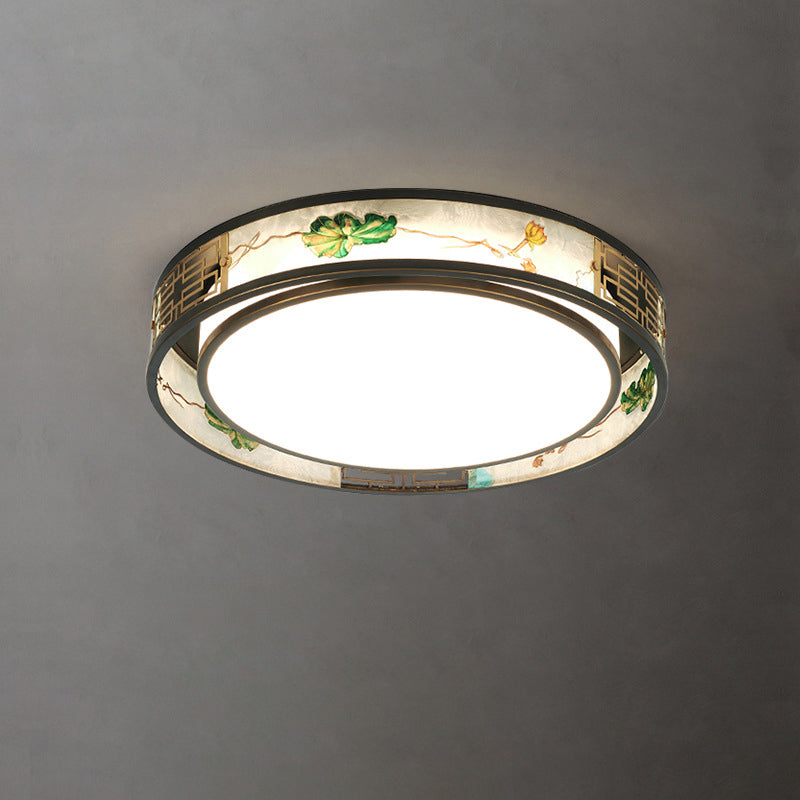 Traditional Chinese Brass And Glass Lotus Plum Blossom Round Square Rectangular LED Flush Mount Ceiling Light For Living Room And Bedroom Lumendat